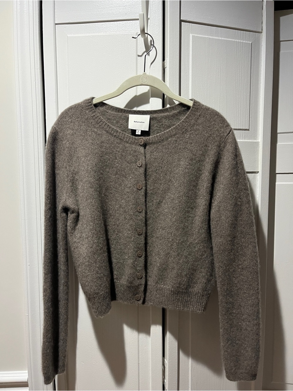 Reformation Brown Taupe Round-Neck Button-Front Cardigan